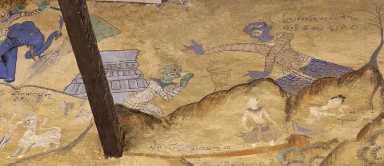 ฮูปแต้มวัดโพธาราม ตอนท้าวเวสสุวรรณนำร่างกุมภัณฑ์ (ปี 2554)